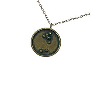 Satya Jewelry Zodiac Gold Emerald Taurus Brass Patina Pendant 18"